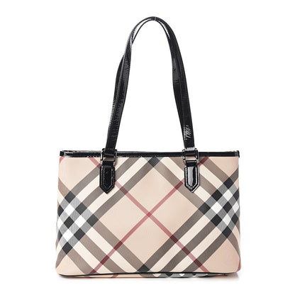 Burberry Patent Trim Nova Check Shopper Tote Black 1 of 11