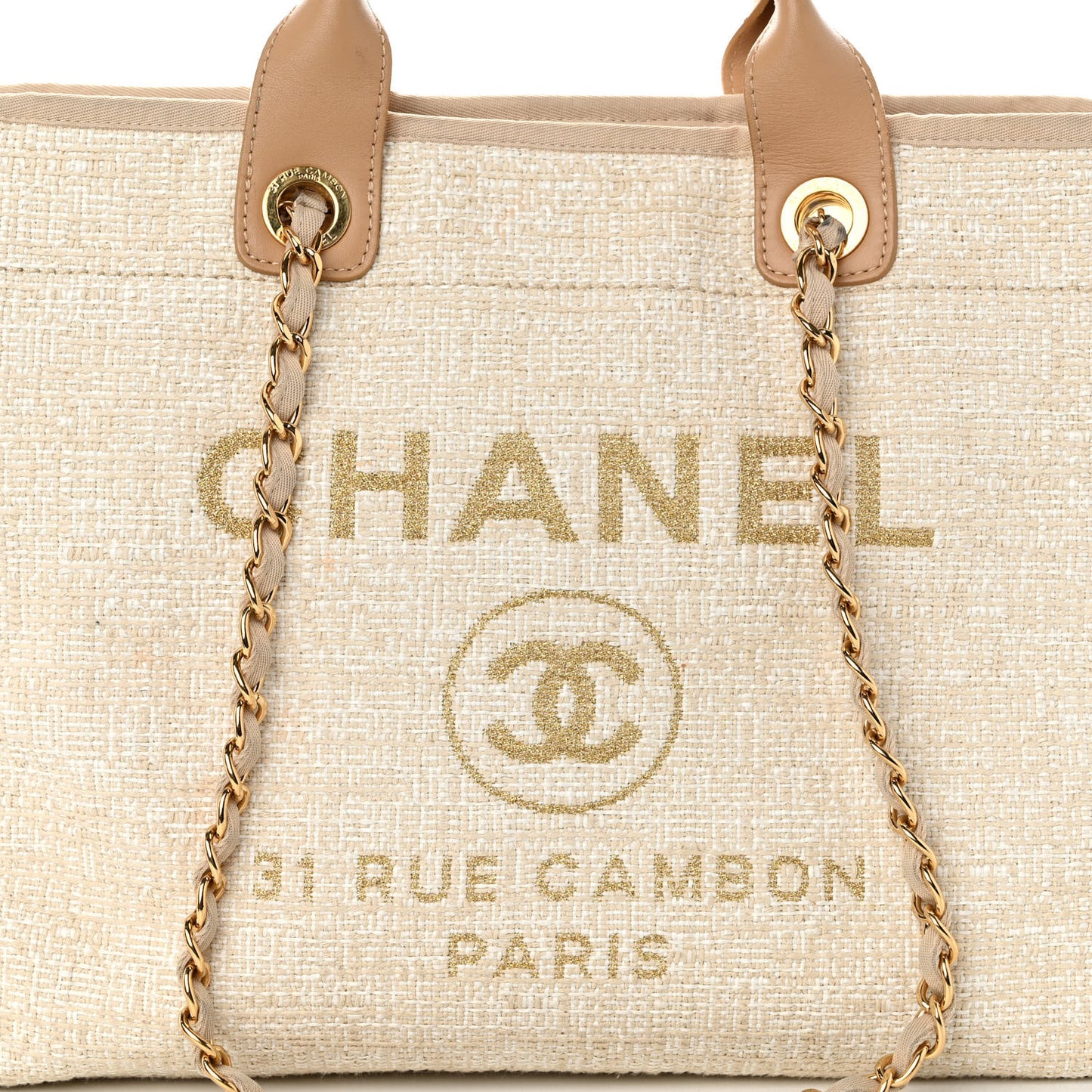 Mixed Fibers Calfskin Medium Deauville Tote Light Beige