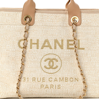 Chanel Mixed Fibers Calfskin Medium Deauville Tote Light Beige 8 of 14