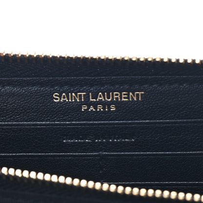Saint Laurent Goatskin Matelasse Chevron Monogram Zip Around Wallet Black 6 of 9