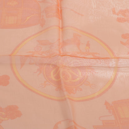Hermes Silk Mousseline Ex Libris Pocket Square Orange 3 of 5