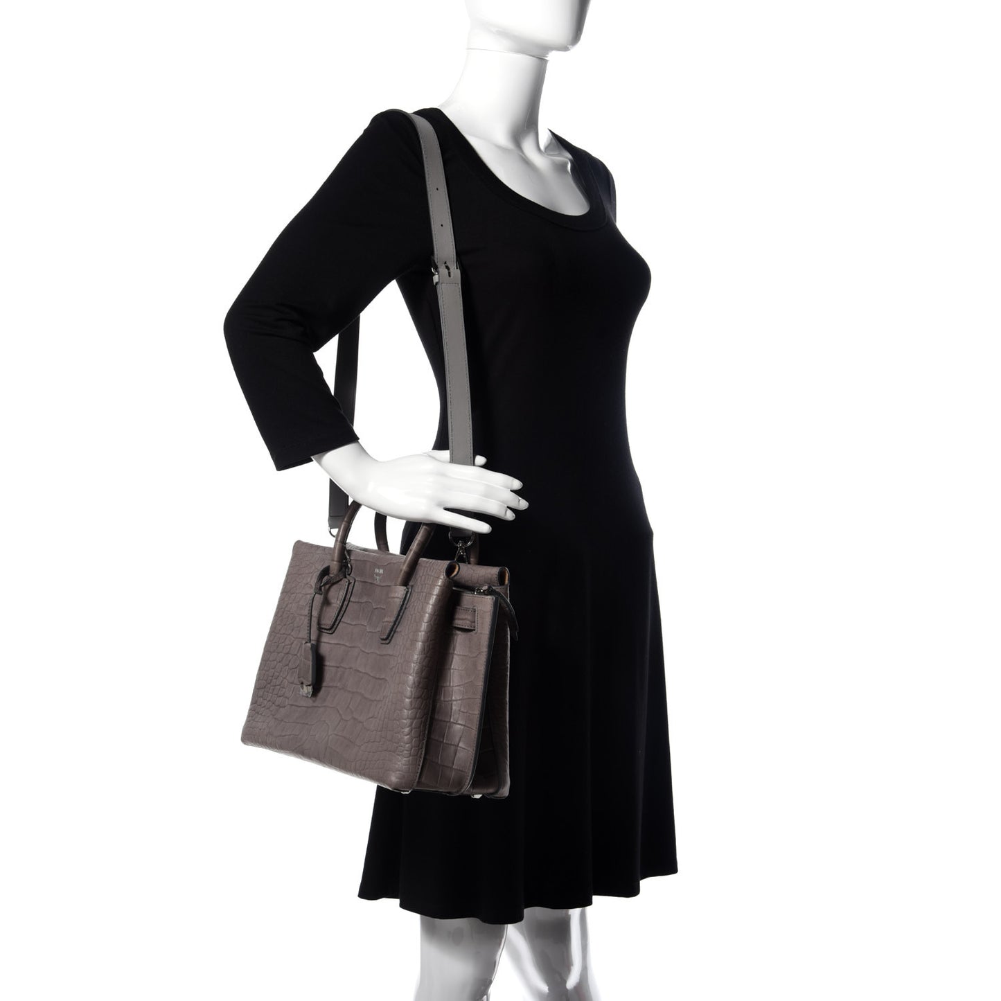 Calfskin Crocodile Embossed Medium Milla Tote Grey
