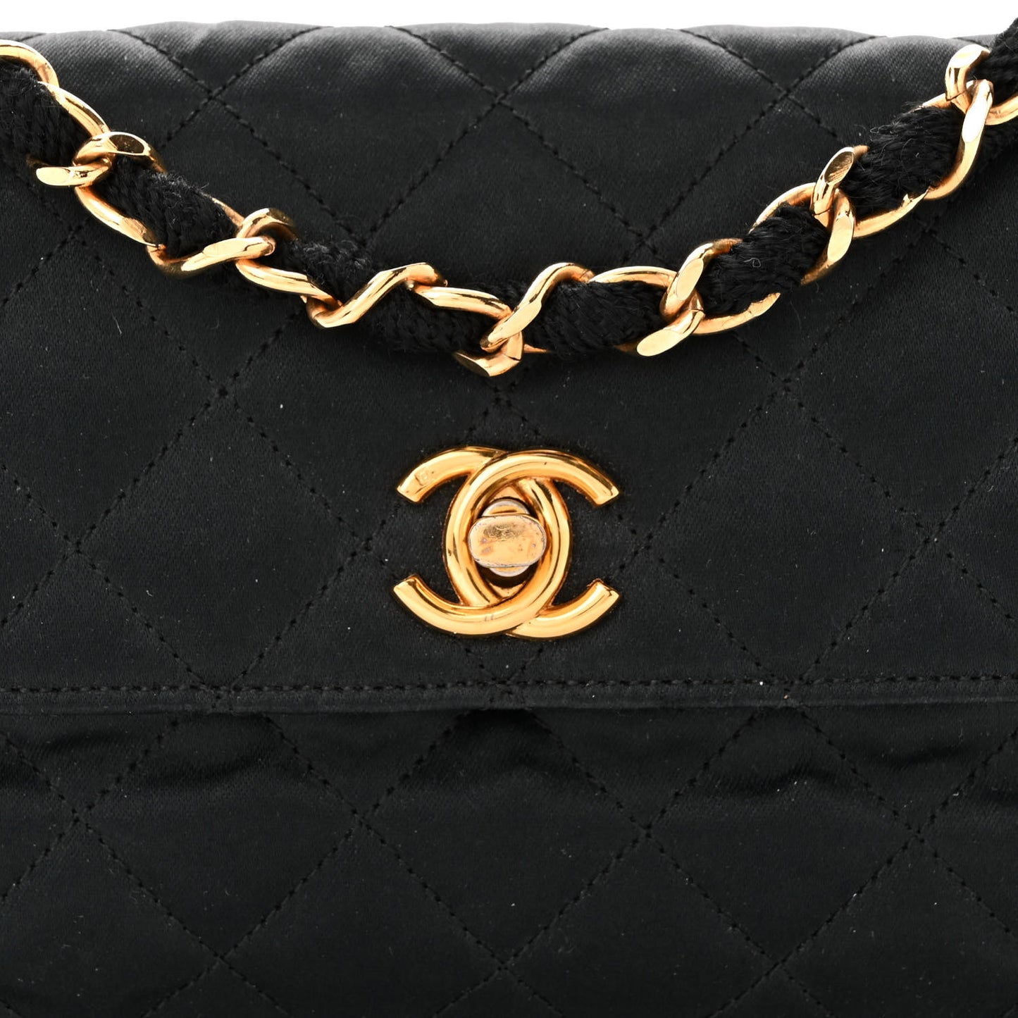 Satin Quilted Flap Black