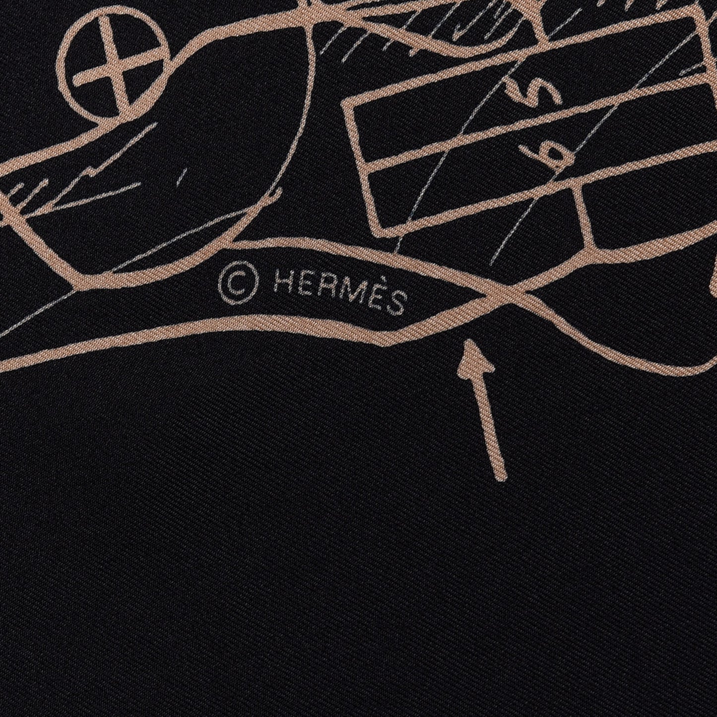 Silk Le Pegase d'Hermes Cut Wash 140 Scarf Black White Or