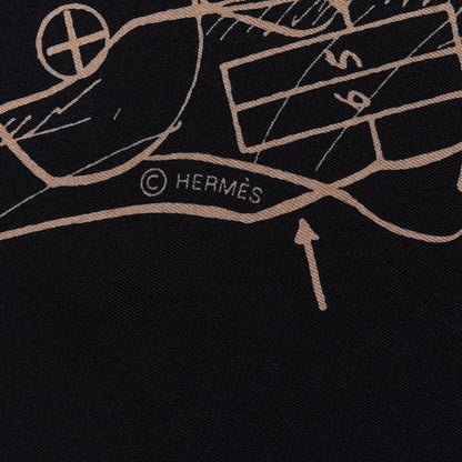 Hermes Silk Le Pegase d'Hermes Cut Wash 140 Scarf Black White Or 3 of 4