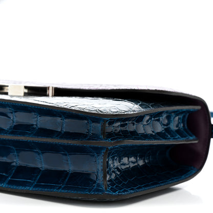 Hermes Shiny Niloticus Crocodile Constance Elan 25 Cassis Bleu Izmir Bleu Tempete 10 of 13