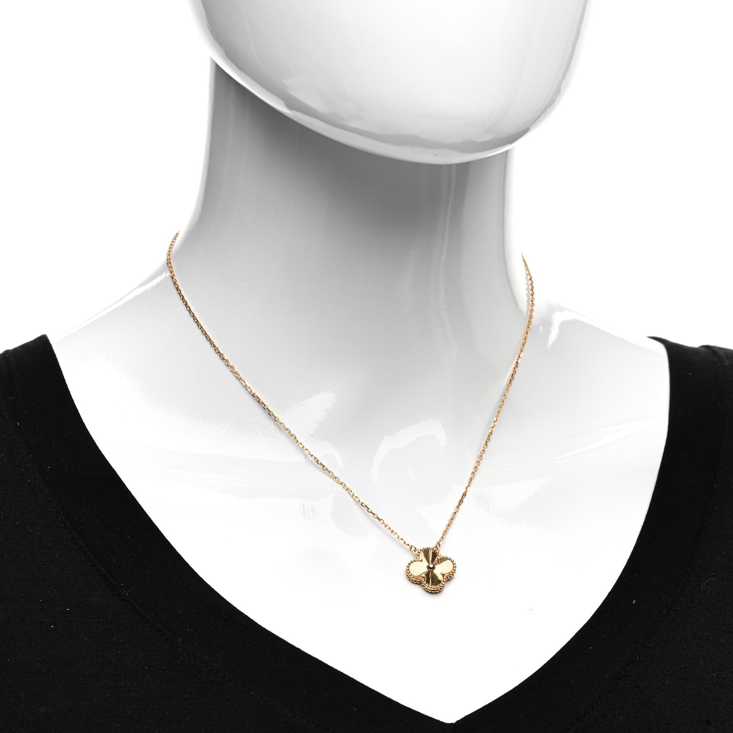 Van Cleef & Arpels 18K Yellow Gold Guilloche Vintage Alhambra Pendant Necklace 2 of 5