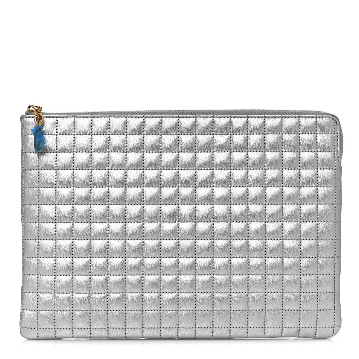 Lambskin Quilted Zip Pouch Grey