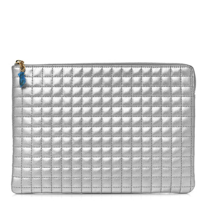 Celine Lambskin Quilted Zip Pouch Grey 1 of 12