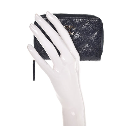 Chanel Calfskin Camellia Embossed Zip Coin Purse Navy 2 of 7