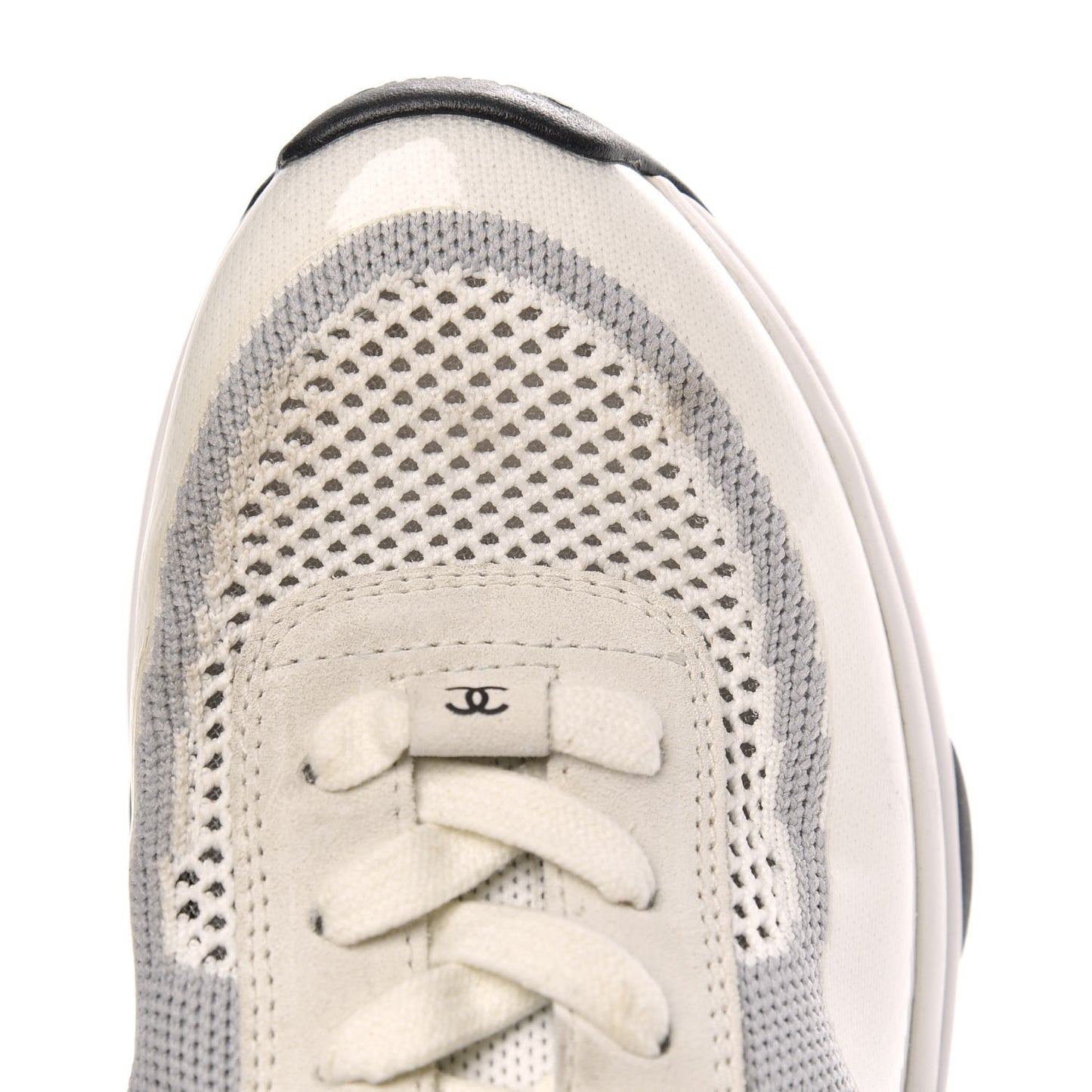 Fabric Suede Calfskin Stretch CC Sneakers 40 White Grey