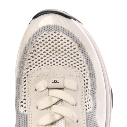 Chanel Fabric Suede Calfskin Stretch CC Sneakers 40 White Grey 8 of 8