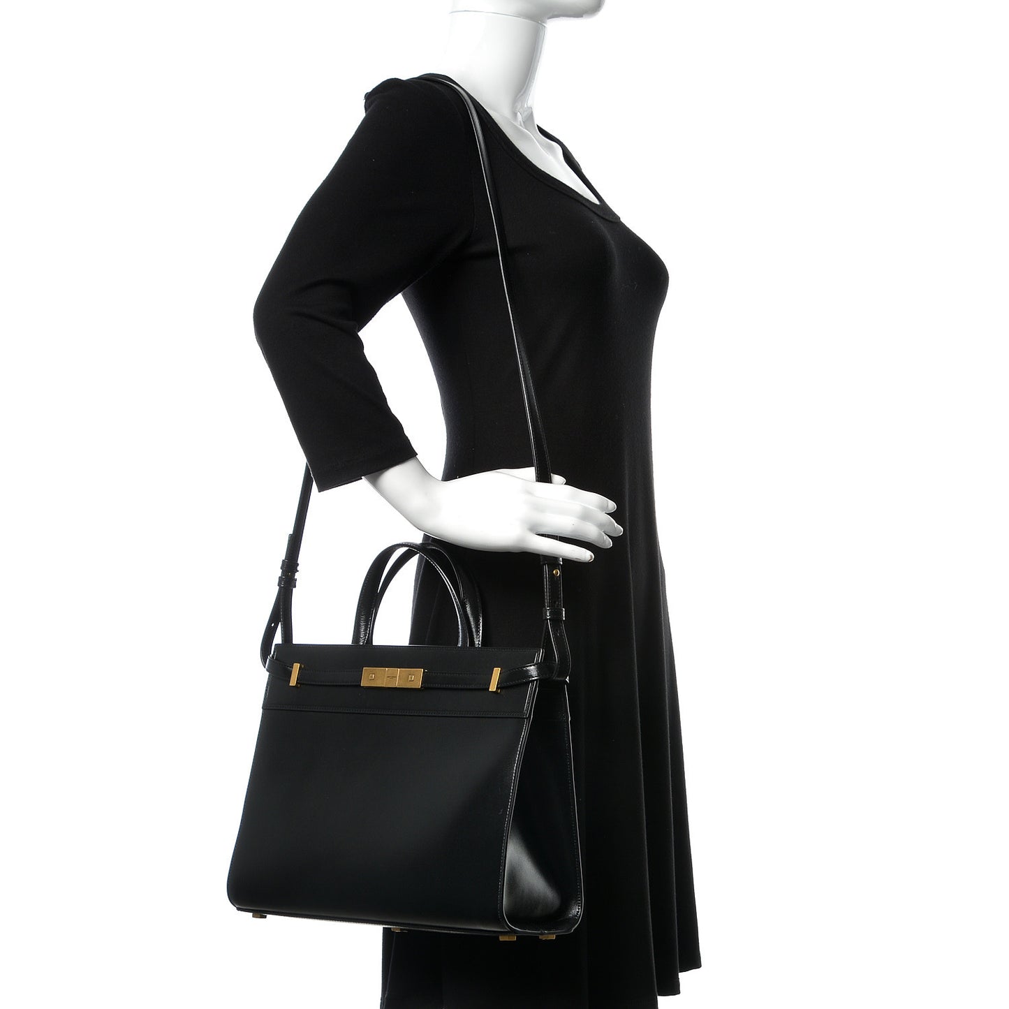 Calfskin Small Manhattan Shopper Tote Black