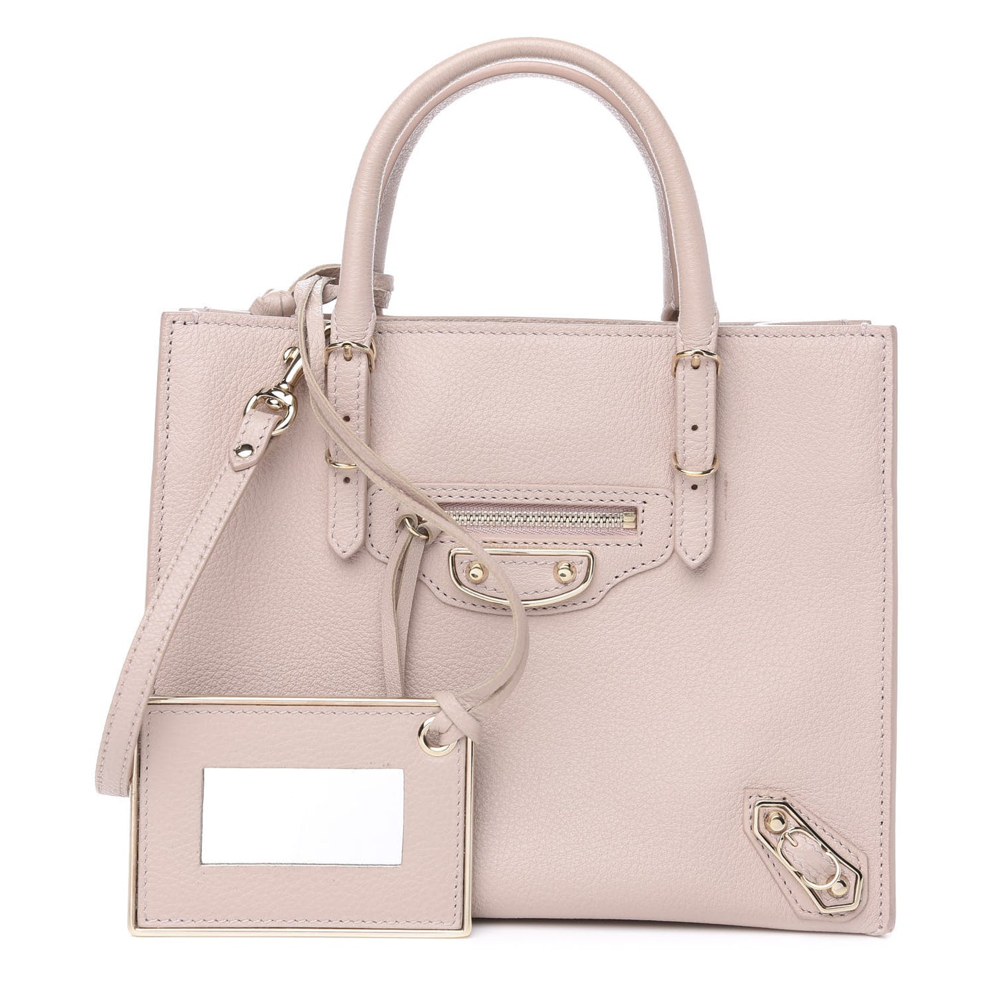 Grained Calfskin Gold Metallic Edge Hardware Papier Mini A4 Tote Rose Des Sables