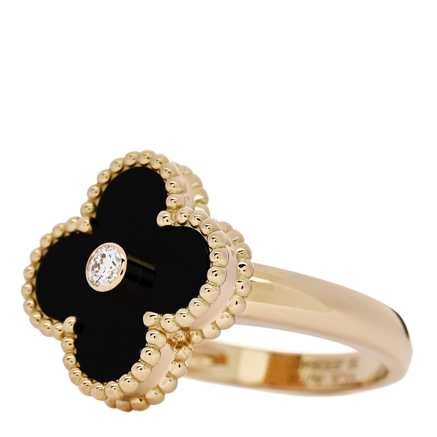 Van Cleef & Arpels 18K Yellow Gold Black Onyx Diamond Vintage Alhambra Ring 50 5.25 3 of 6