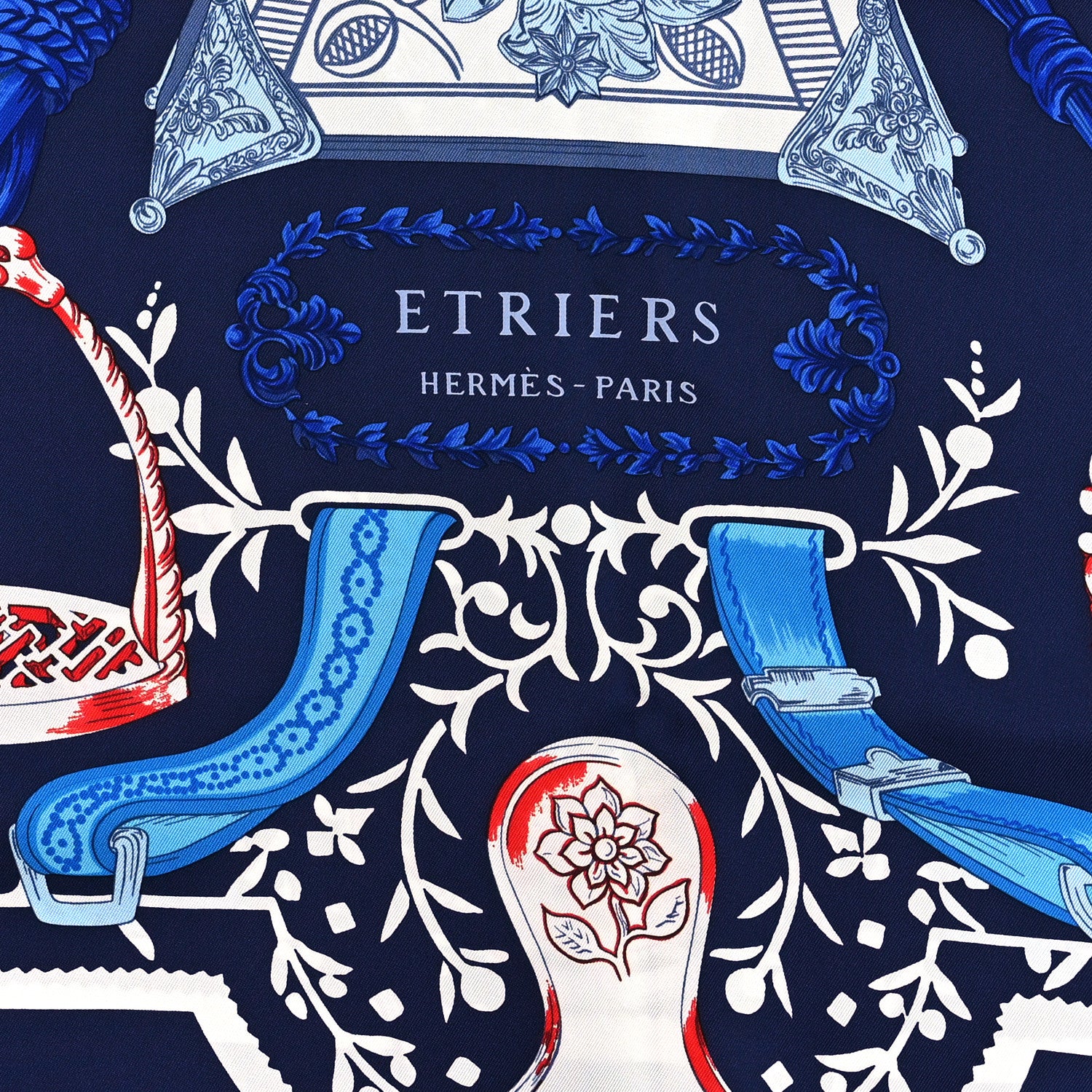 Hermes Silk Etriers Scarf 90 Marine Rouge White 3 of 3