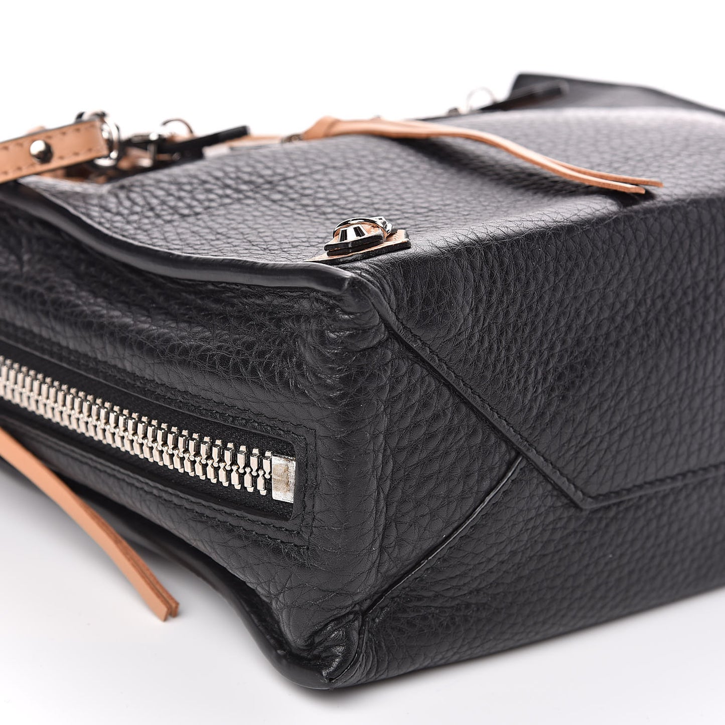 Grained Calfskin Papier Mini A4 Zip Around Tote Black Beige