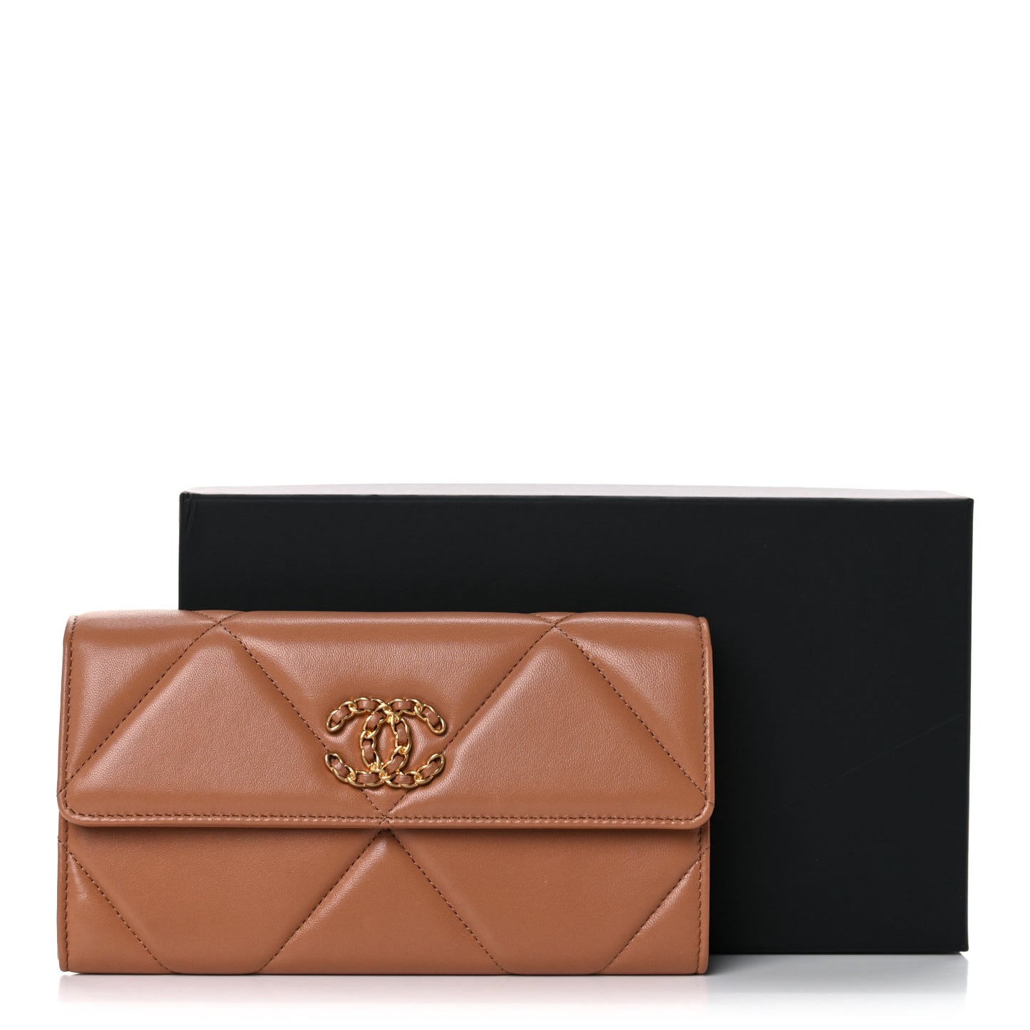 Lambskin Quilted Chanel 19 Flap Wallet Brown