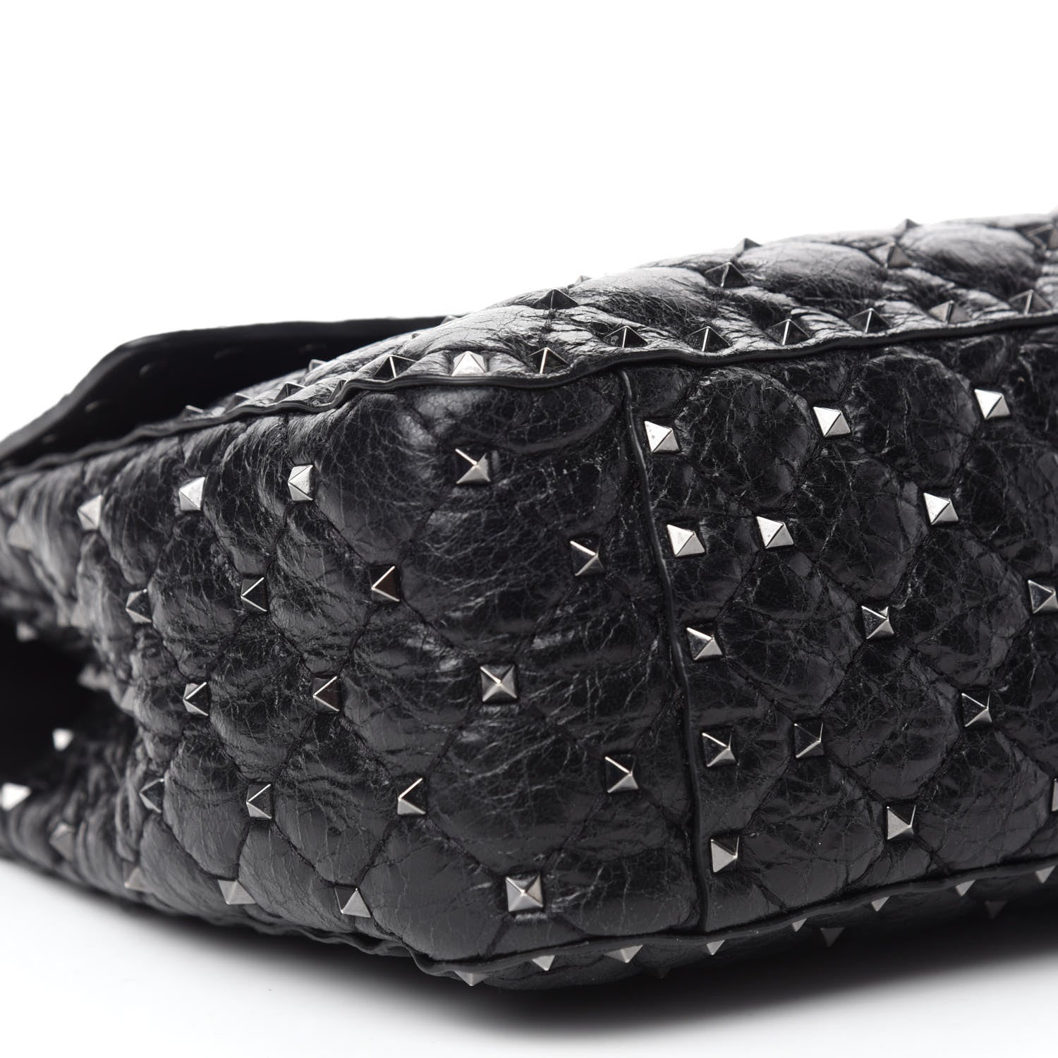 Valentino Garavani Craquele Nappa Large Rockstud Spike Shoulder Bag Black 6 of 9