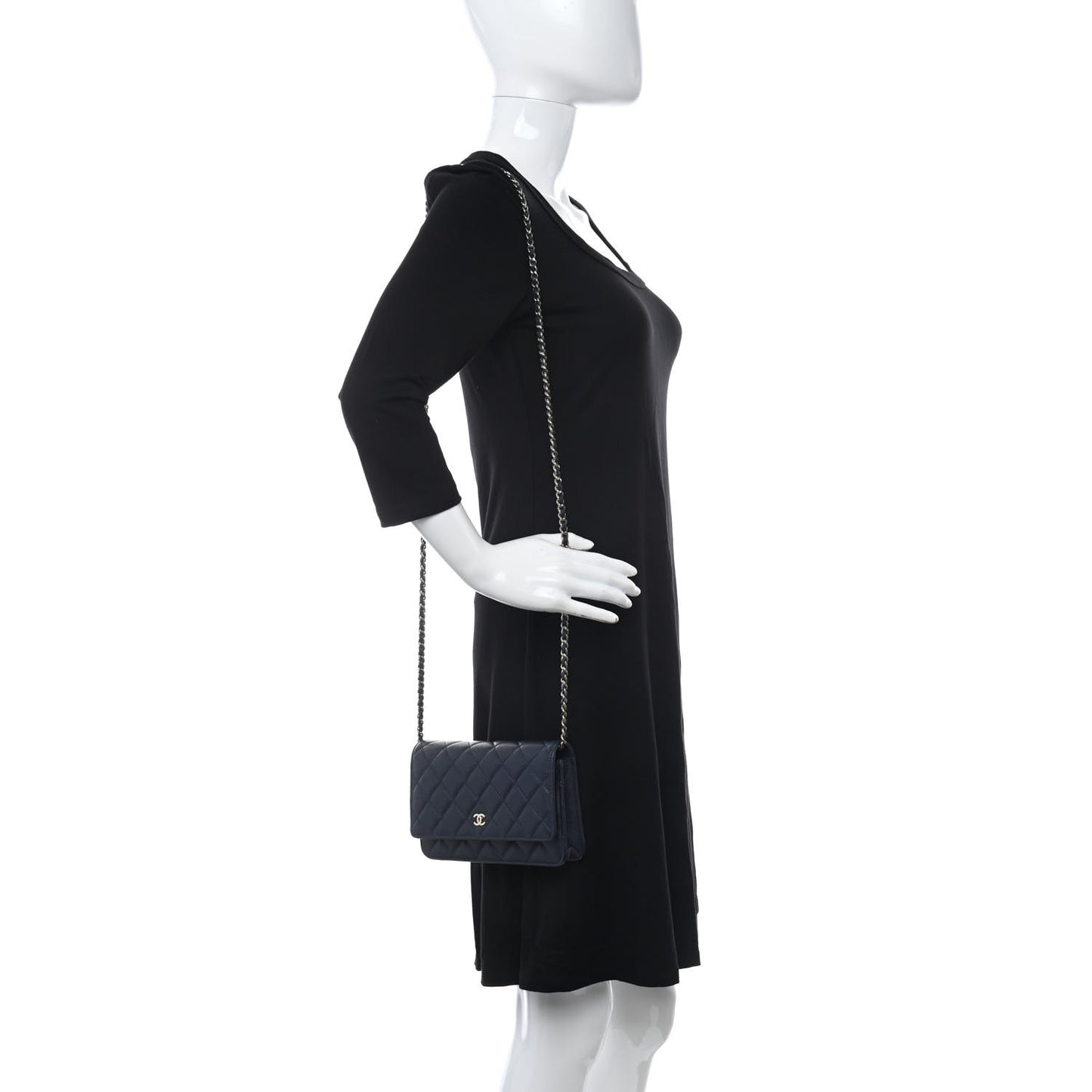 Caviar Quilted Wallet On Chain WOC Navy Blue