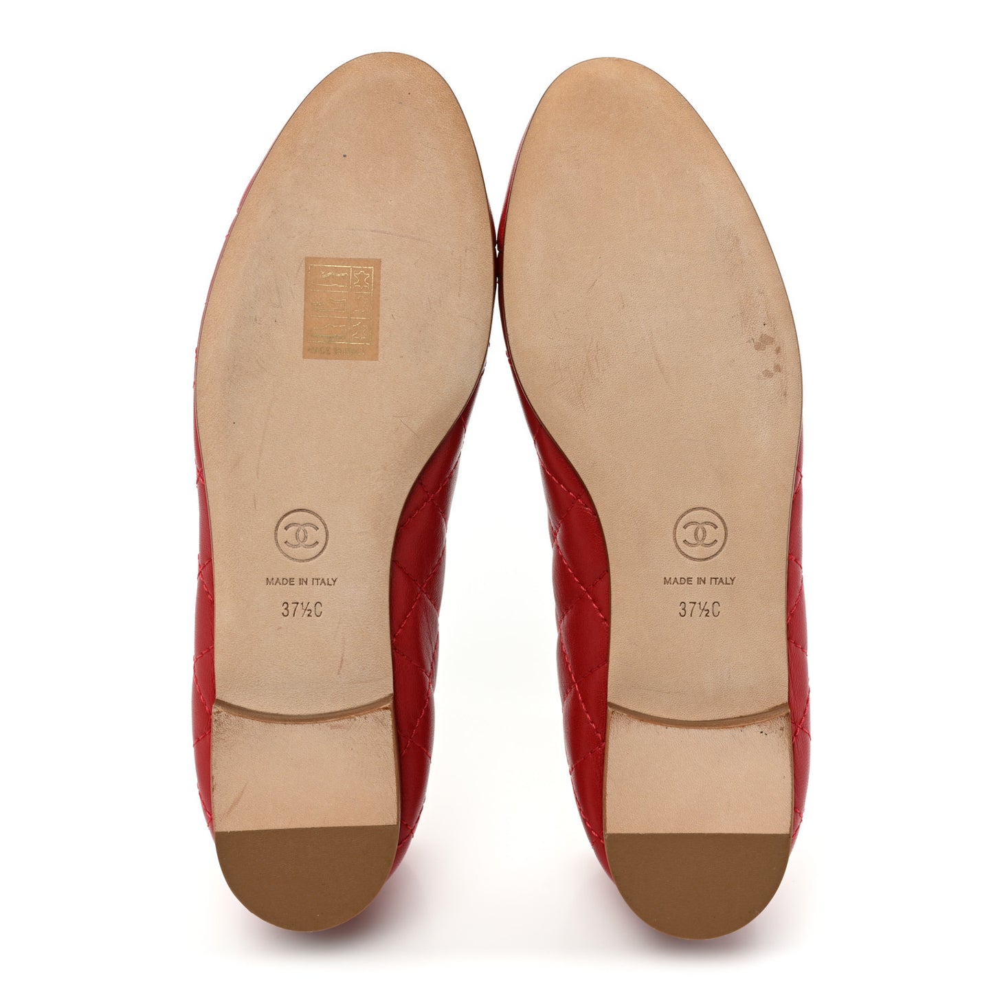 Aged Calfskin Quilted CC Cap Toe Ballerina Flats 37.5 Red