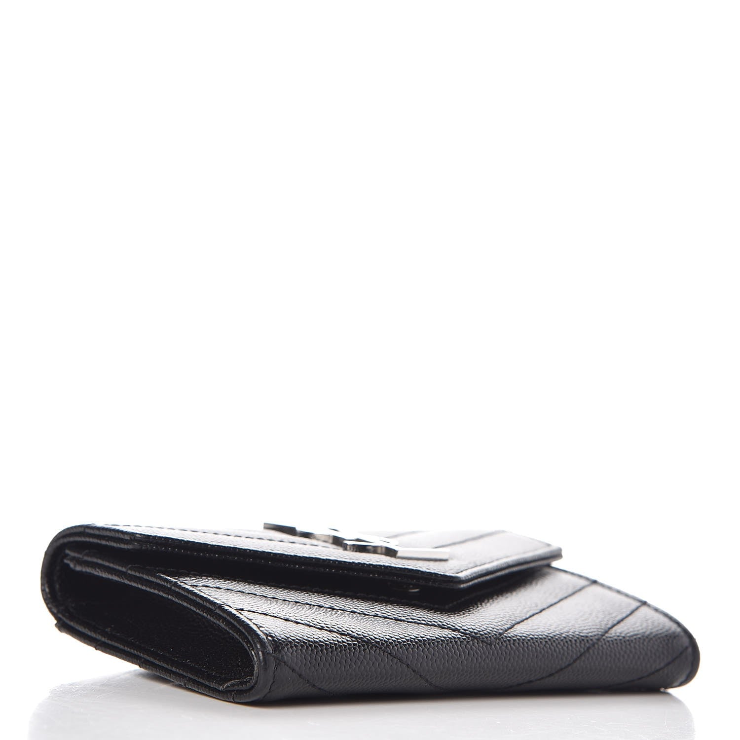 Saint Laurent Grain De Poudre Matelasse Chevron Small Monogram Envelope Wallet Black 4 of 7