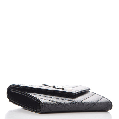 Saint Laurent Grain De Poudre Matelasse Chevron Small Monogram Envelope Wallet Black 4 of 7