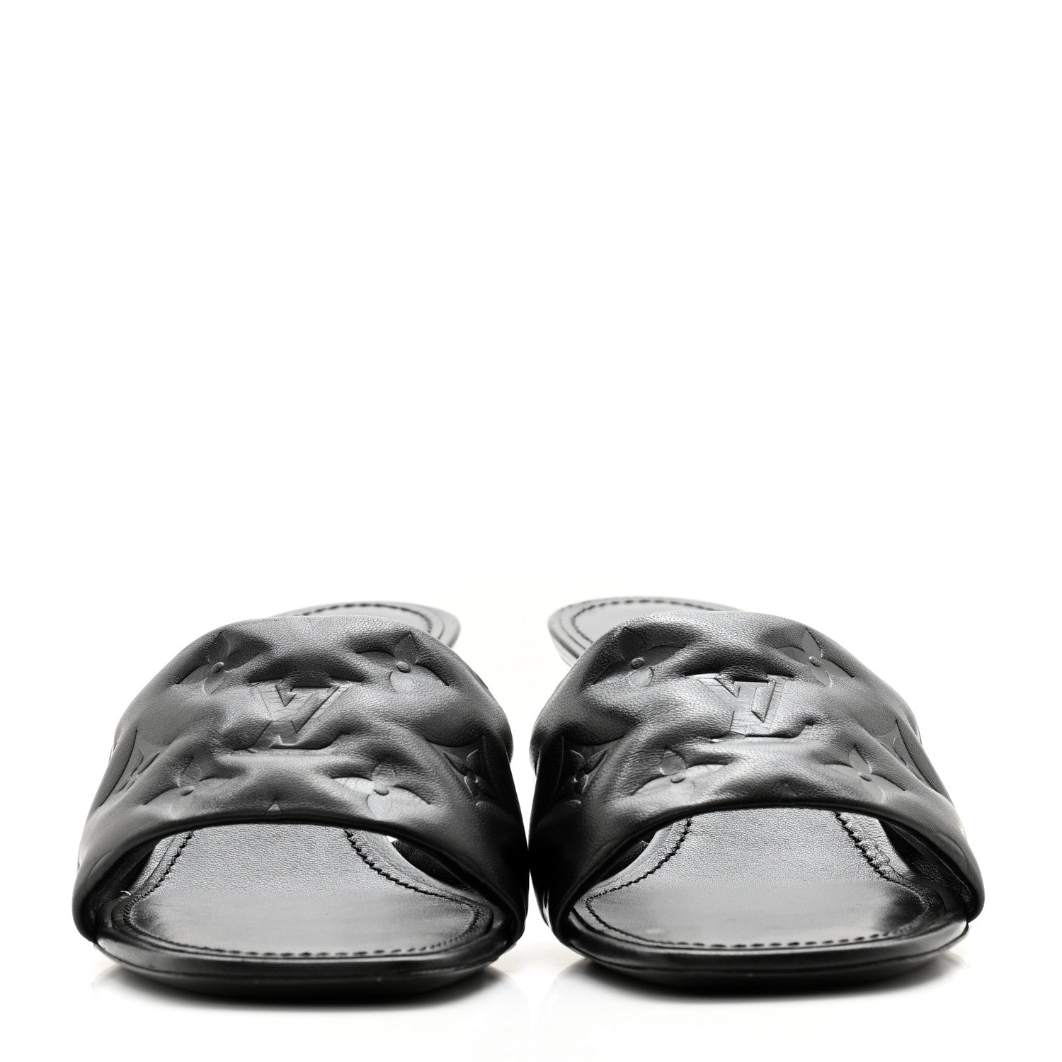 Louis Vuitton Lambskin Embossed Monogram Revival Mid Heel Mules 39 Black 2 of 10