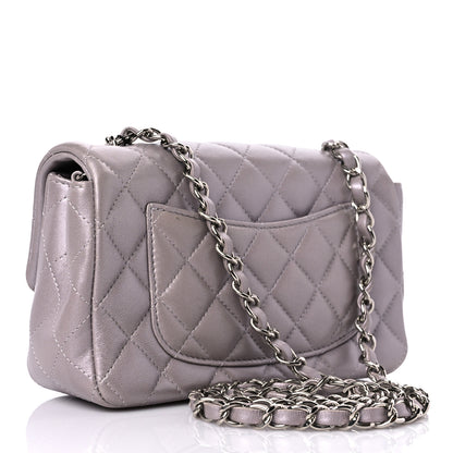 Chanel Metallic Lambskin Quilted Mini Rectangular Flap Light Silver 2 of 8