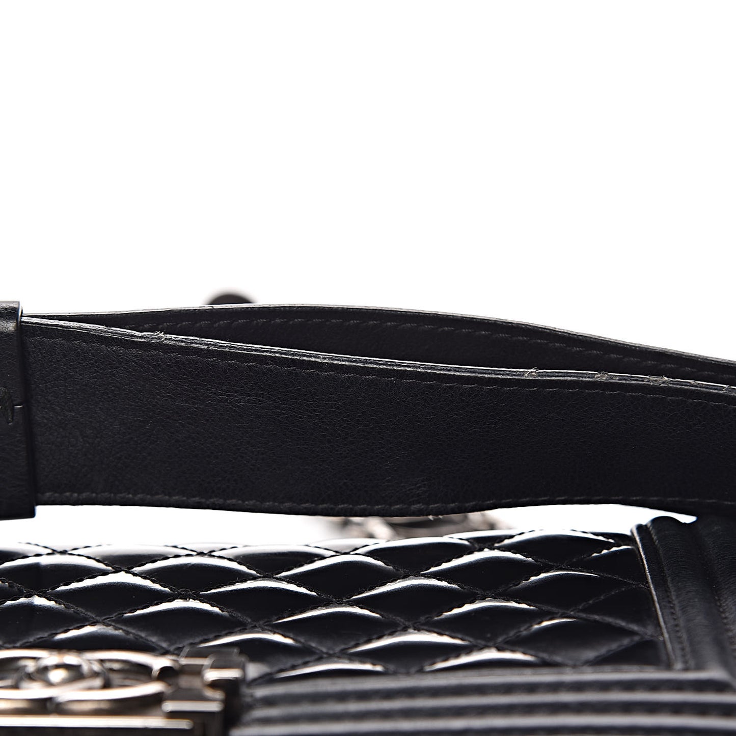 Glazed Calfskin Quilted Medium Boy Flap Black
