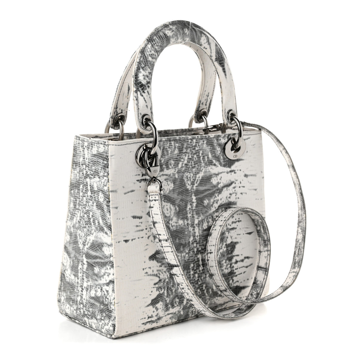 Lizard Medium Lady Dior White Black