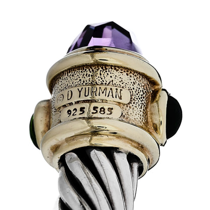 David Yurman Sterling Silver 14K Yellow Gold Amethyst Green Tourmaline Garnet 10mm Cable Renaissance Bracelet 3 of 3