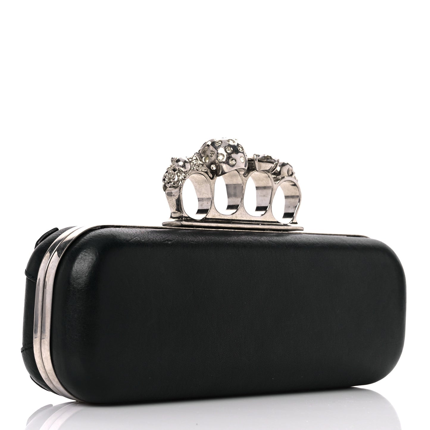 Lambskin Lace-Up Knucklebox Clutch Black