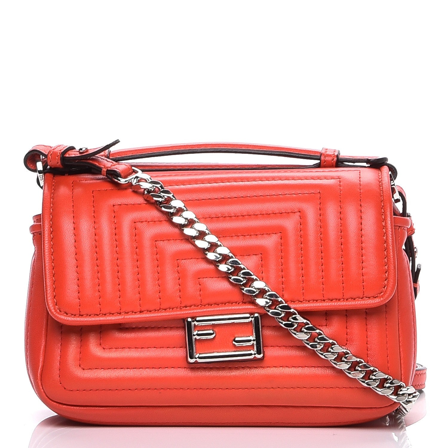 Fendi Shiny Nappa Trapuntata Micro Double Baguette Papavero 1 of 9