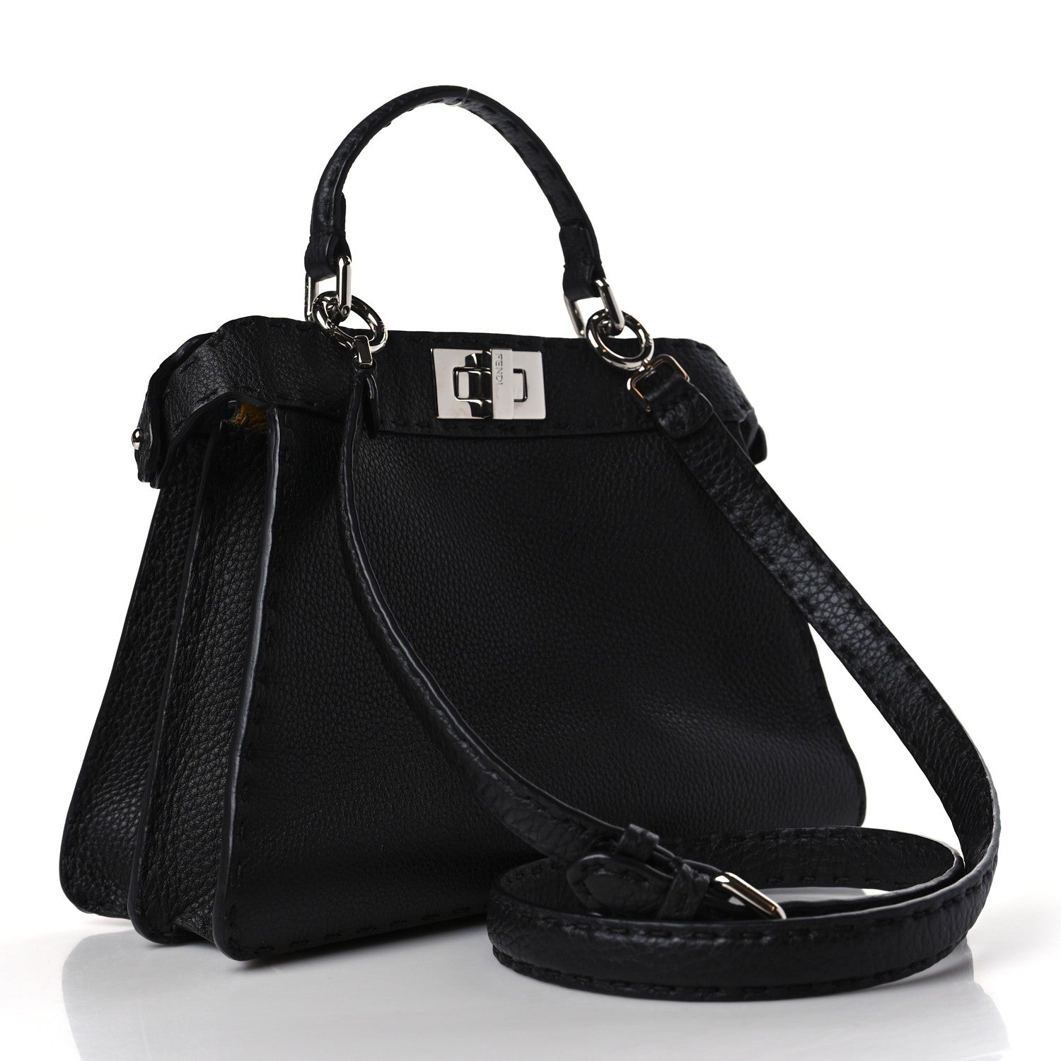 Fendi Cuoio Romano Selleria Chamois Small Peekaboo I SEE U Satchel Black Camel Sunflower 2 of 9