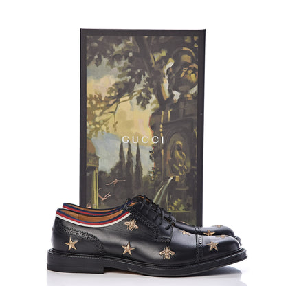 Gucci Calfskin Bee Star Embroidered Mens Captoe Derby Loafers 7.5 Black 9 of 9
