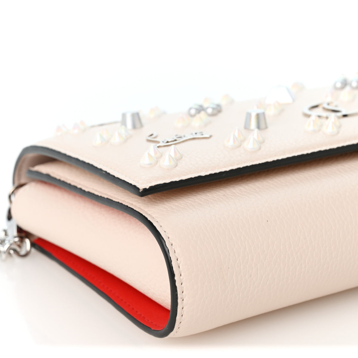 Calfskin Spikes Loubinthesky Paloma Clutch Leche