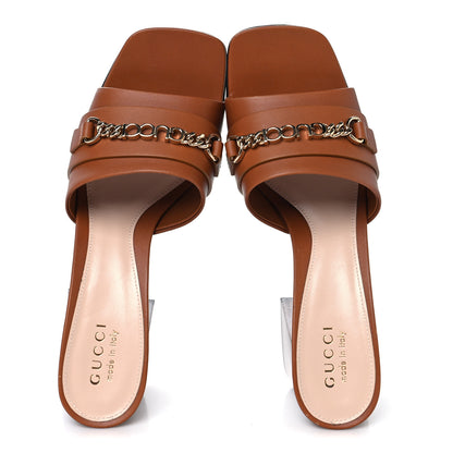 Gucci Calfskin Signoria 75mm Slide Sandals 38.5 Brown 2 of 9