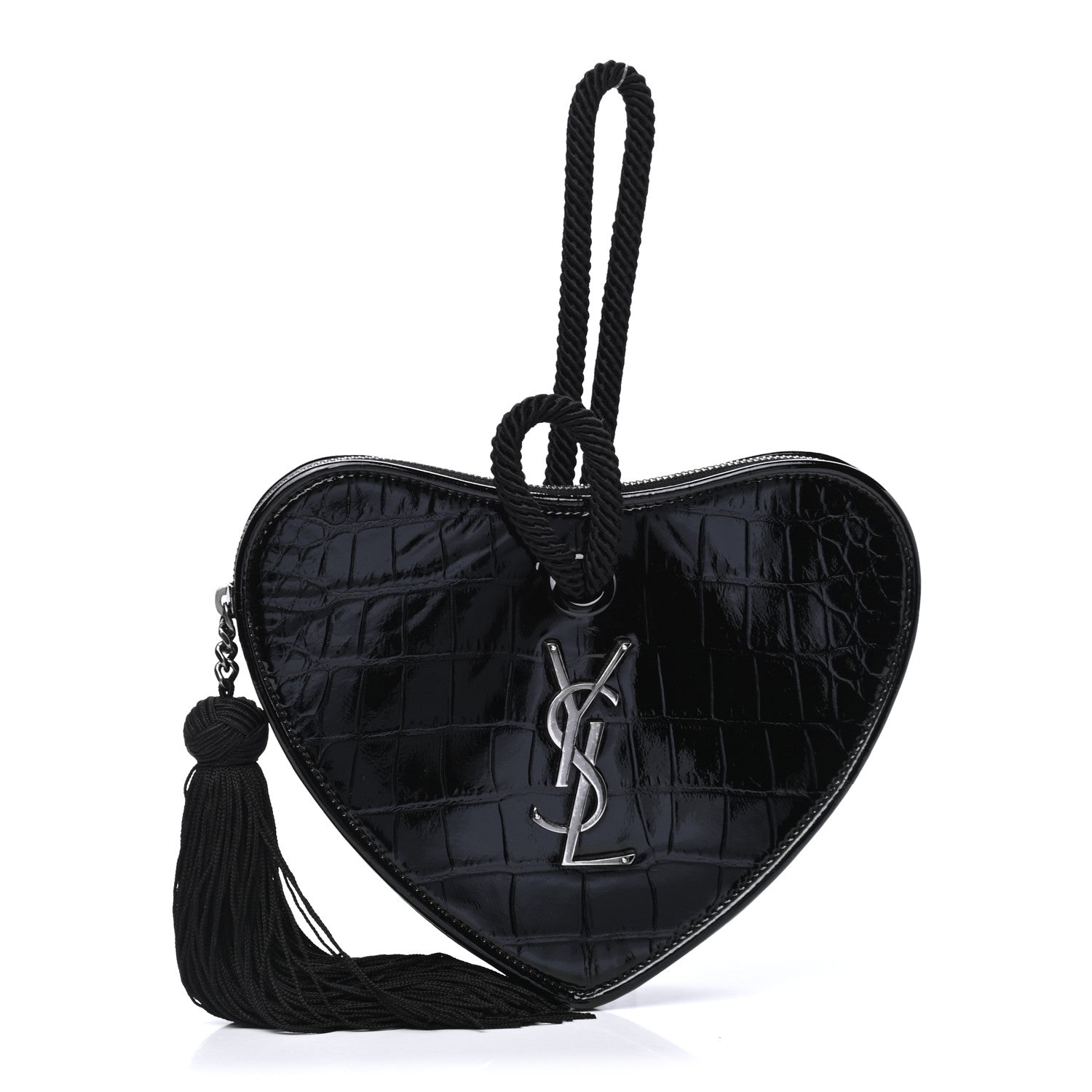 Saint Laurent Patent Crocodile Embossed Sac Coeur Heart Shaped Clutch Black 1 of 5