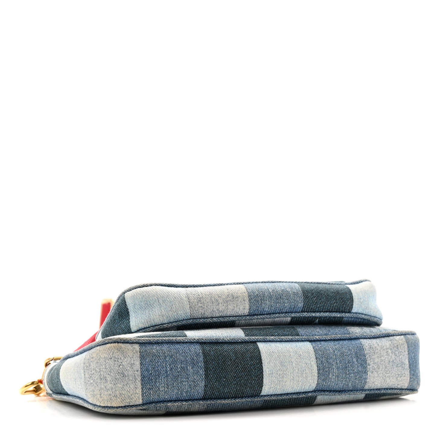 Denim Damier Monogram Patchwork Multi Pochette Accessories Blue Rouge