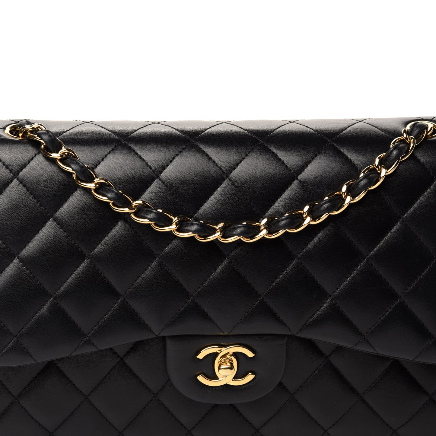 Lambskin Quilted Jumbo Double Flap Black