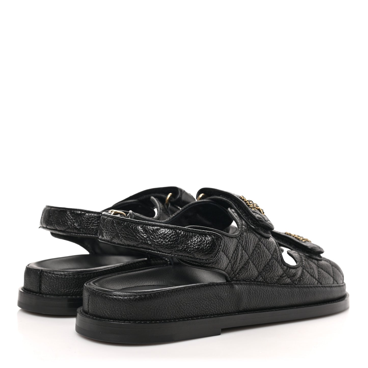 Grained Calfskin Velcro Dad Sandals 39 Black