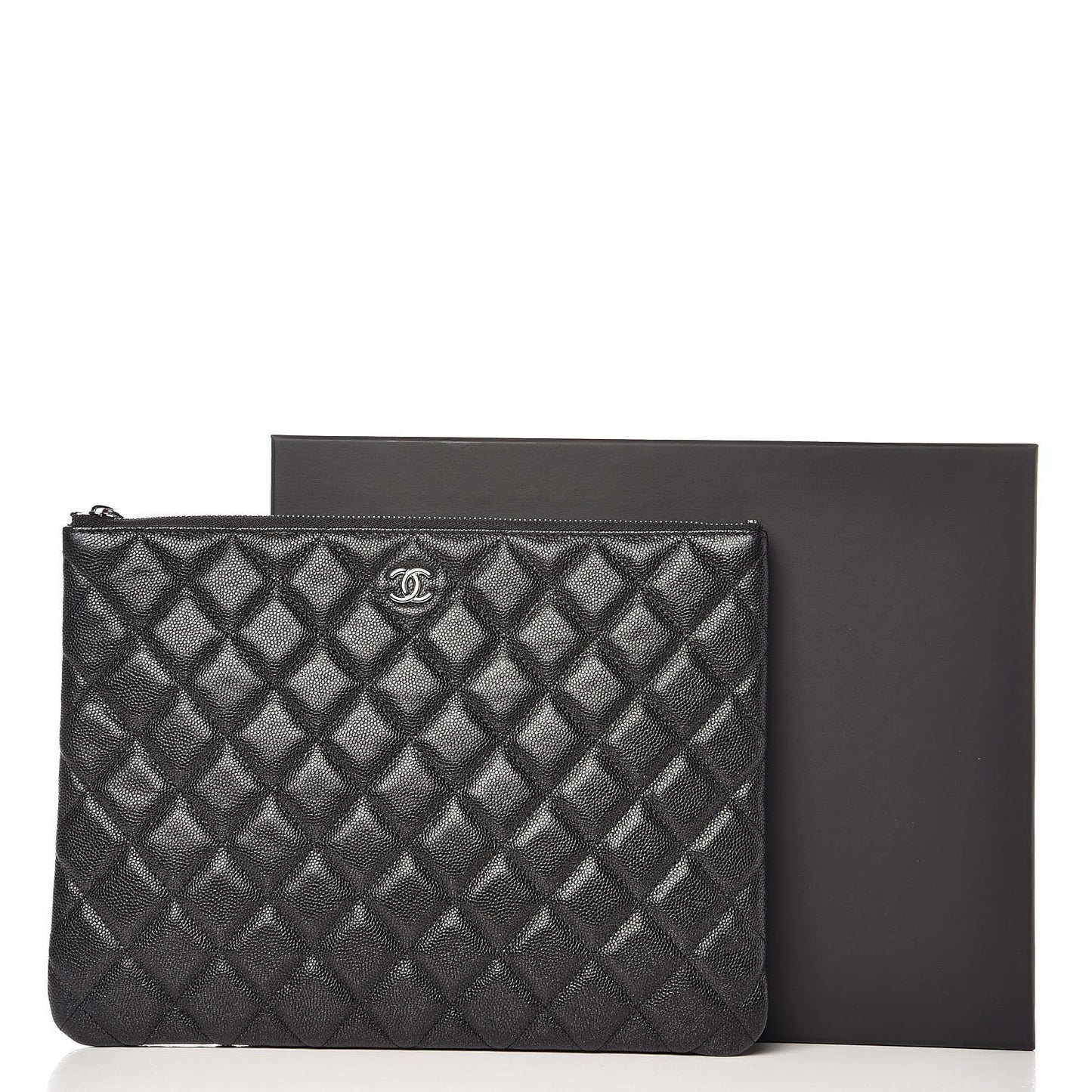 Iridescent Caviar Quilted Medium Cosmetic Case Black