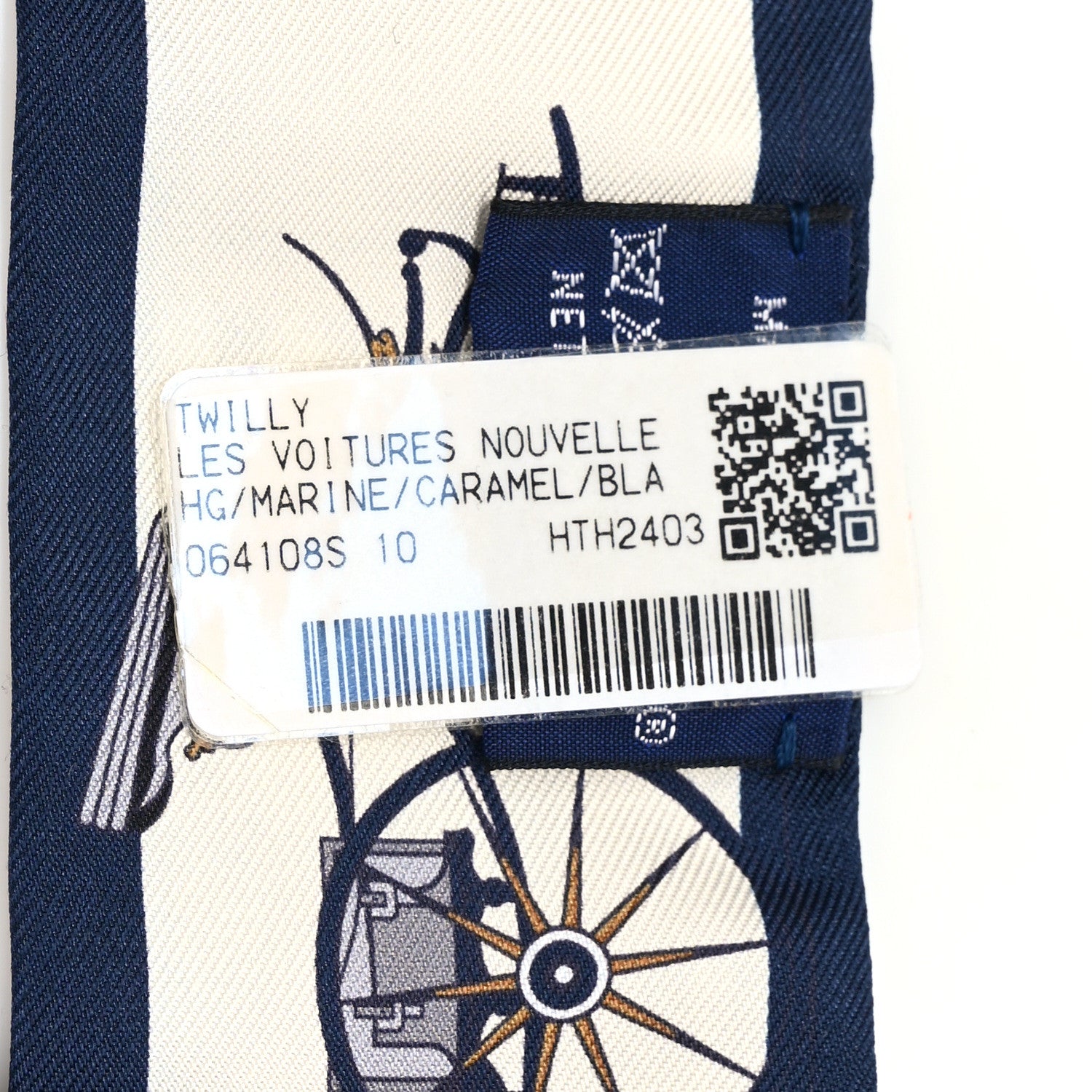 Hermes Silk Les Voitures Nouvelle Twilly Marine Caramel White 4 of 4