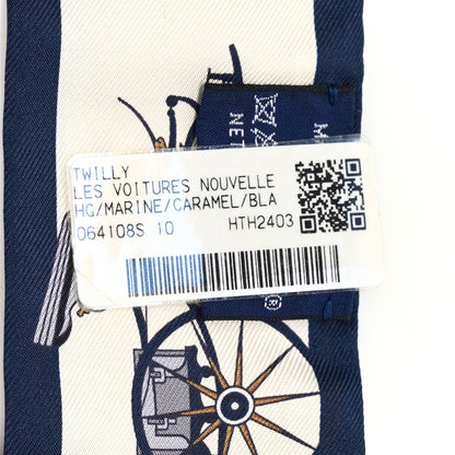 Hermes Silk Les Voitures Nouvelle Twilly Marine Caramel White 4 of 4