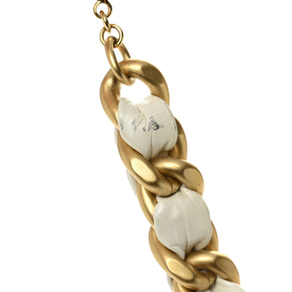 Chanel Calfskin Chain Camellia Bow Necklace Gold White 4 of 7