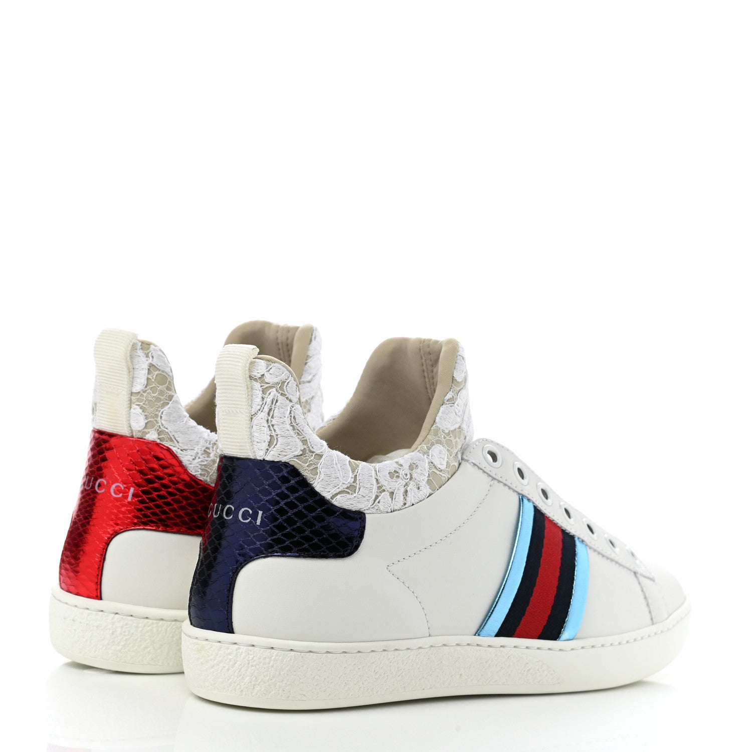 Gucci Calfskin Lace Ayers Sylvie Web New Womens Ace High Top Sneakers 35 White 4 of 9
