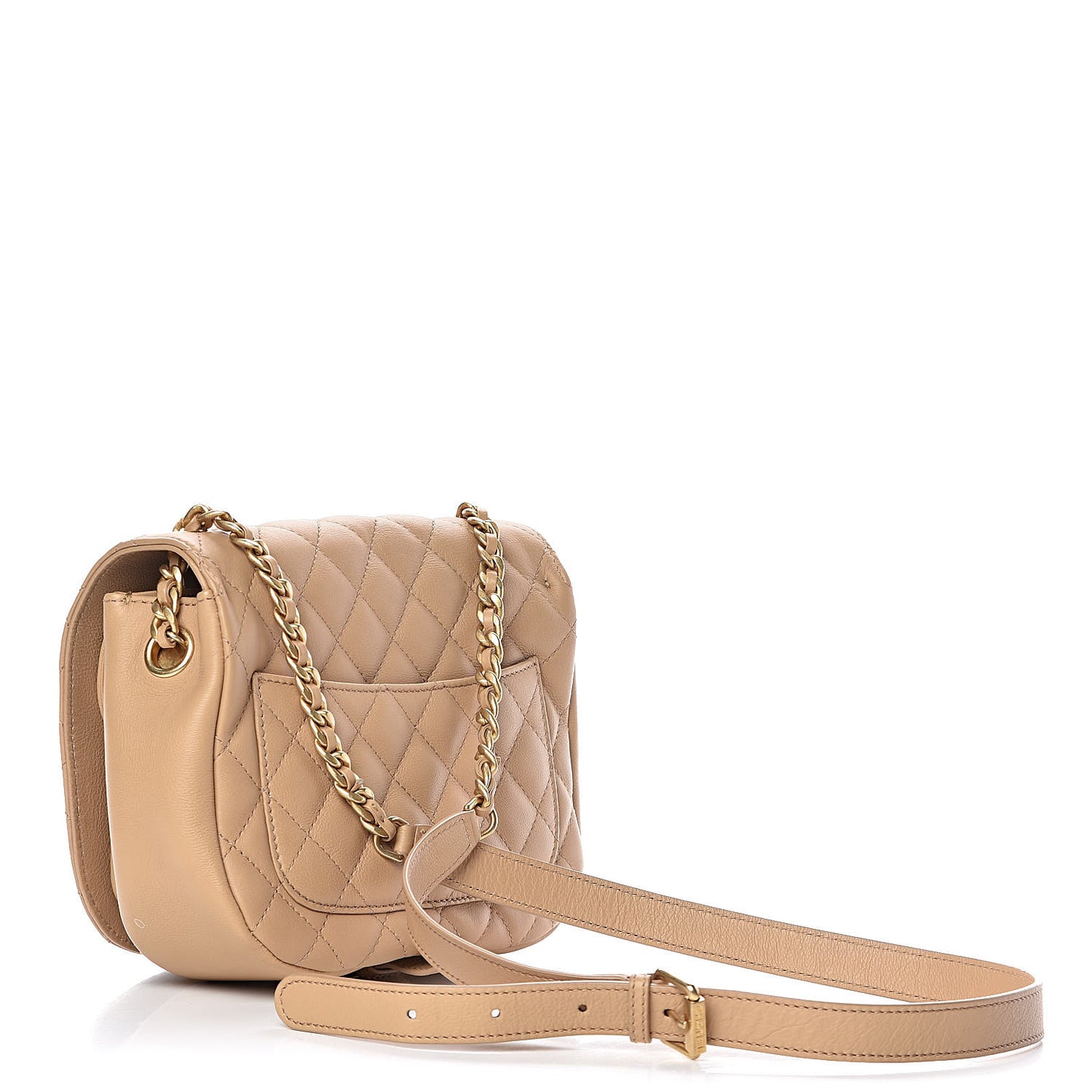Calfskin Quilted Messenger Flap Beige