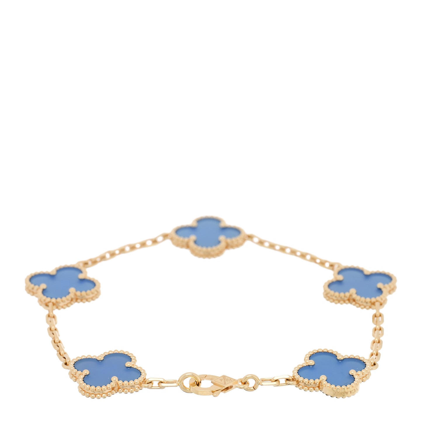 18K Yellow Gold Blue Agate 5 Motifs Vintage Alhambra Bracelet