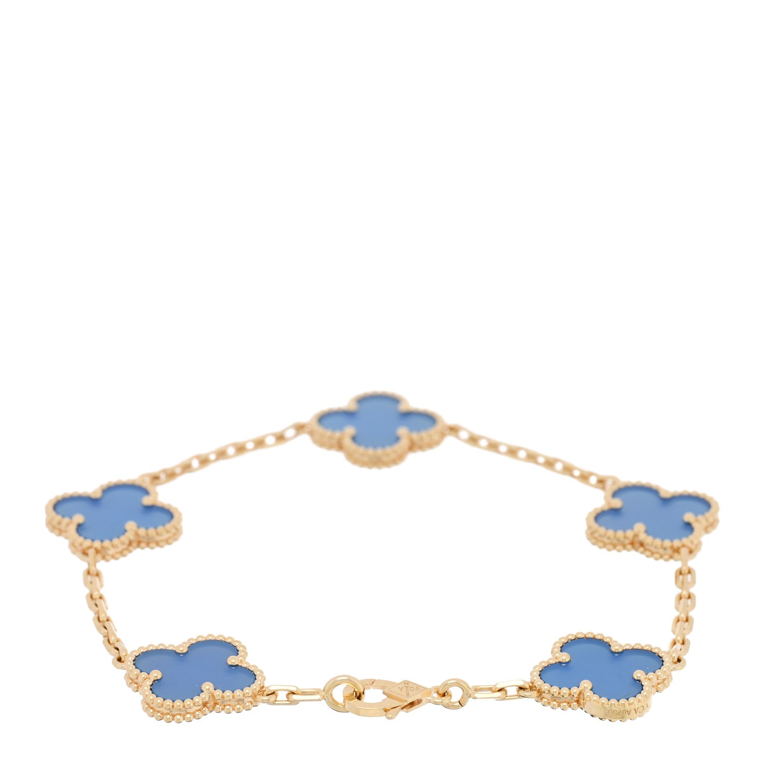 Van Cleef & Arpels 18K Yellow Gold Blue Agate 5 Motifs Vintage Alhambra Bracelet 2 of 4